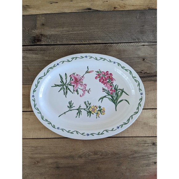 Vintage 1992 Terrace Blossoms Stoneware 14" Oval Serving Platter - Picture 2 of 6